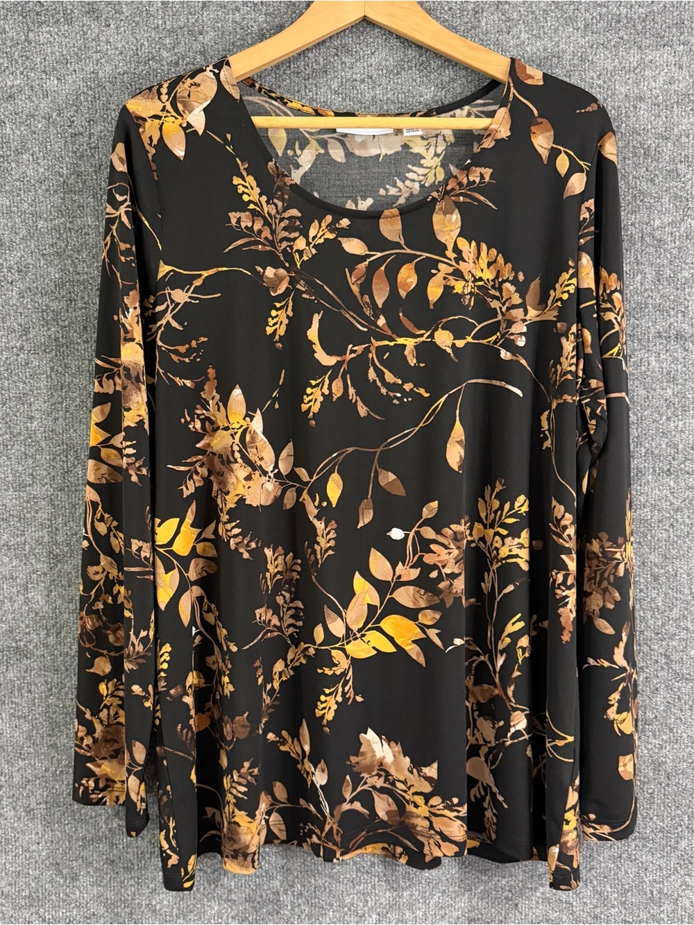 Susan Graver Womens Liquid Knit Floral Top Size XL Black Long Sleeve Office Fall